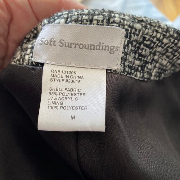 Soft Surroungs Black White Textured Tweed Blazer SZ M Career Professional Office - Picture 2 of 6